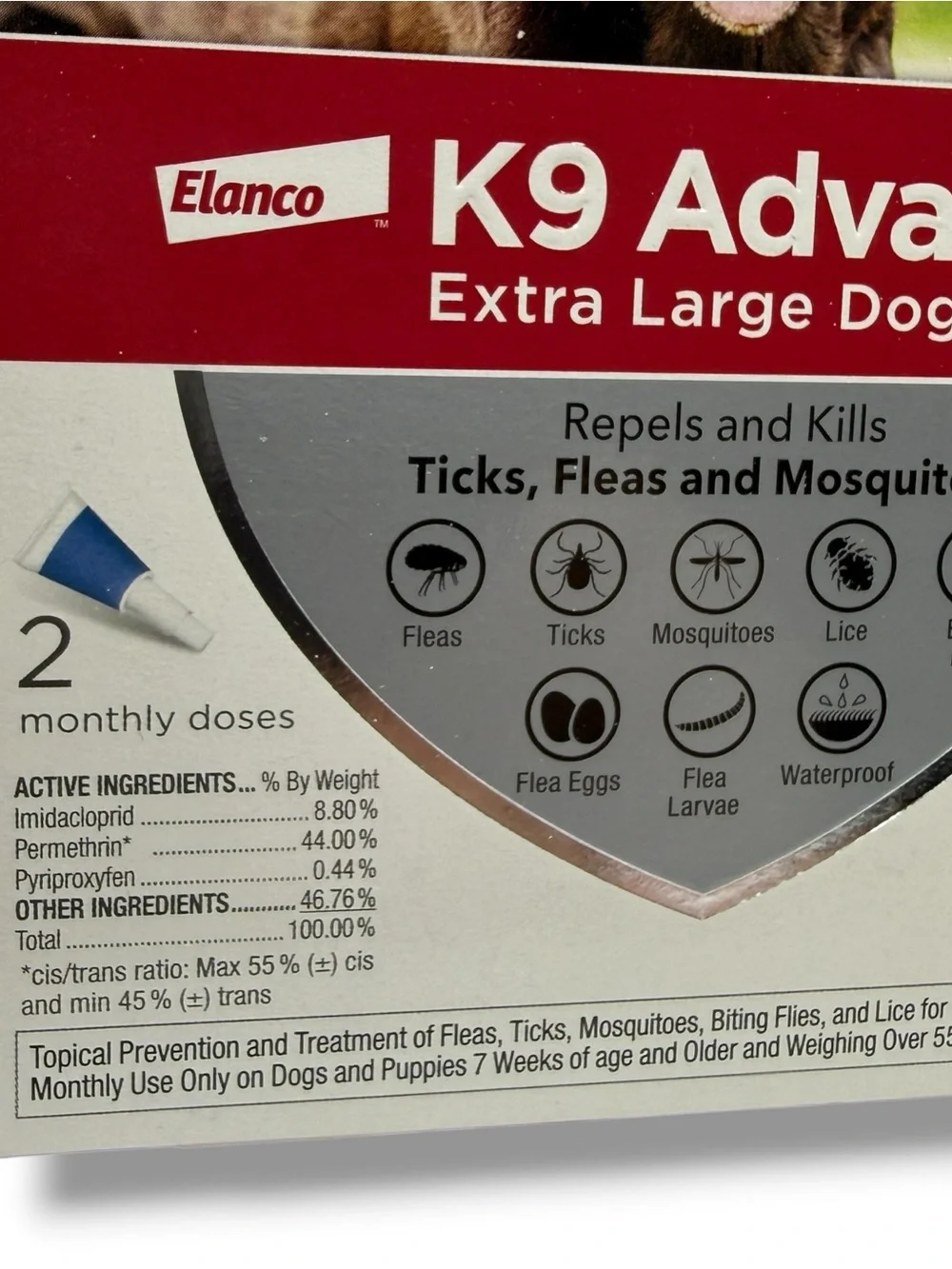 K9 Advantix II XL Dog Flea Tick Mosquito Treatment 2-Month Over 55 lbs 2 Dose